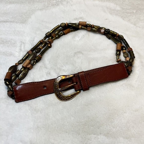 The Limited Vintage Leather Beaded Belt Women’s M Boho - Picture 2 of 7